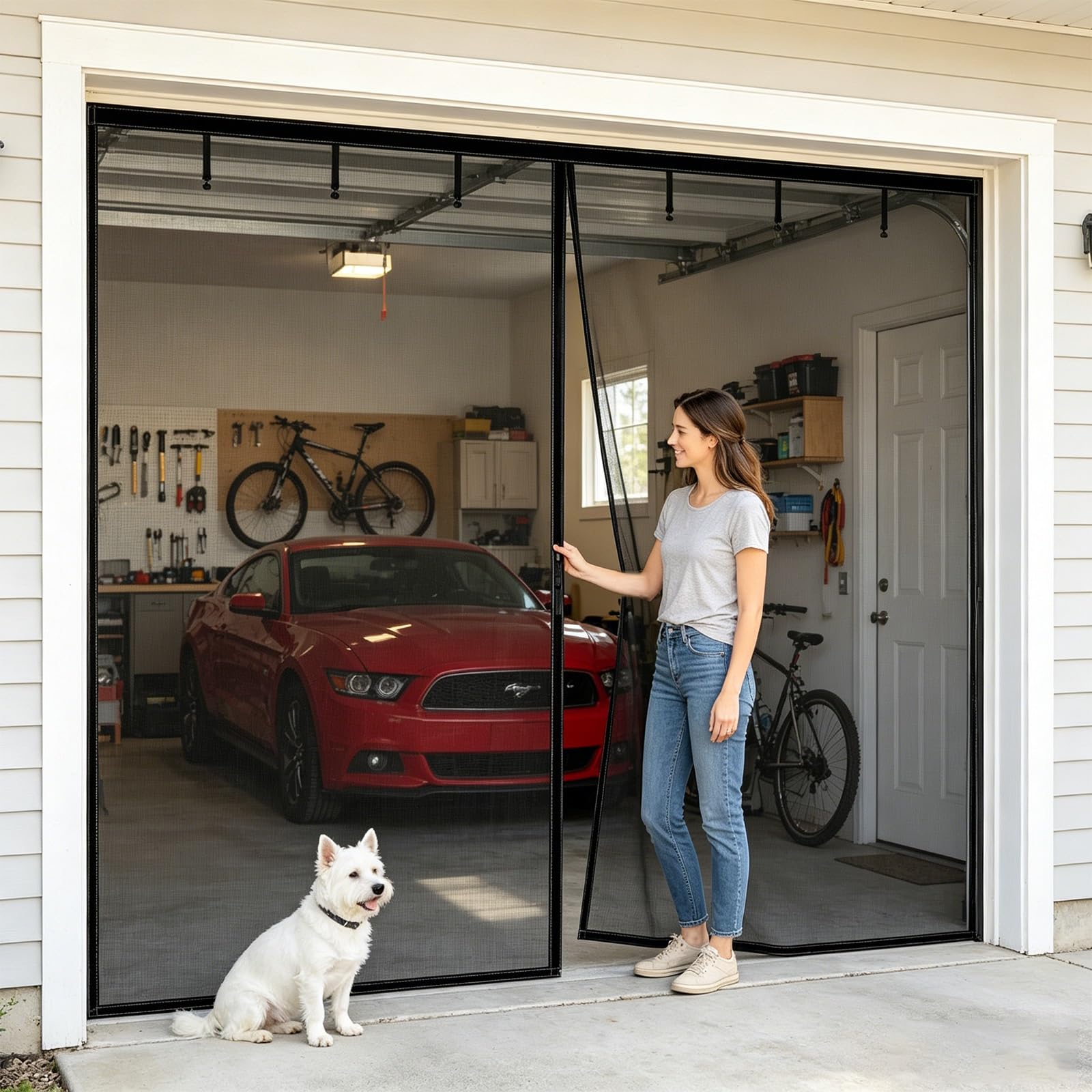Moustiquaire de garage magnétique grand format 244x183cm noir en fibre de verre