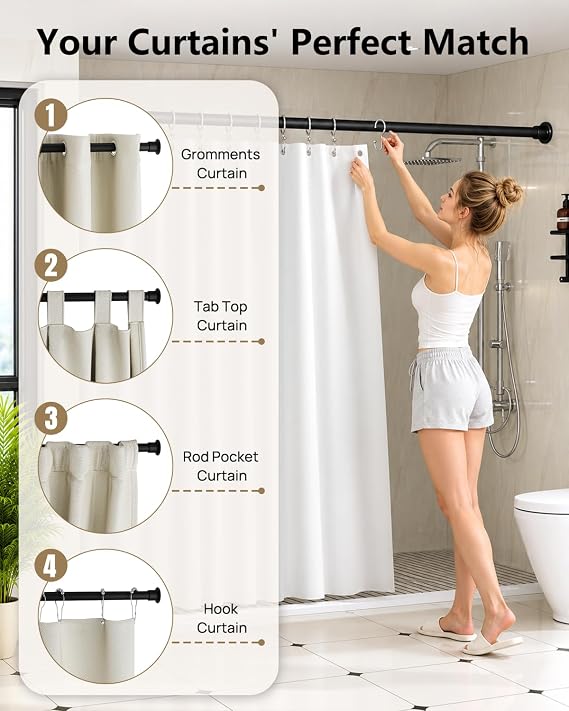 Secure Tension Curtain Rod by EZFurni, 35-76 in, Spring Loaded Curtain Rod