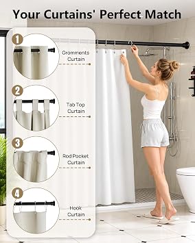 Secure Tension Curtain Rod by EZFurni, 35-76 in, Spring Loaded Curtain Rod