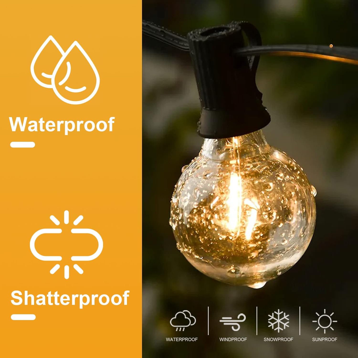 Jslinter 25Pack G40 LED String Light Bulbs Replacement, 1W(11W Equivalent), 60LM, 2200K Warm White, Shatterproof, E12 Screw Base, Vintage Edison Bulbs for Patio Garden