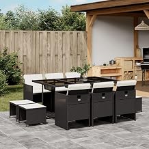 11-Piece Garden Dining Set, Black PE Rattan, Large UV-Resistant Outdoor Patio Furniture, Powder-Coated Steel Frame, Rectangular Table, 10-Person Seating Capacity