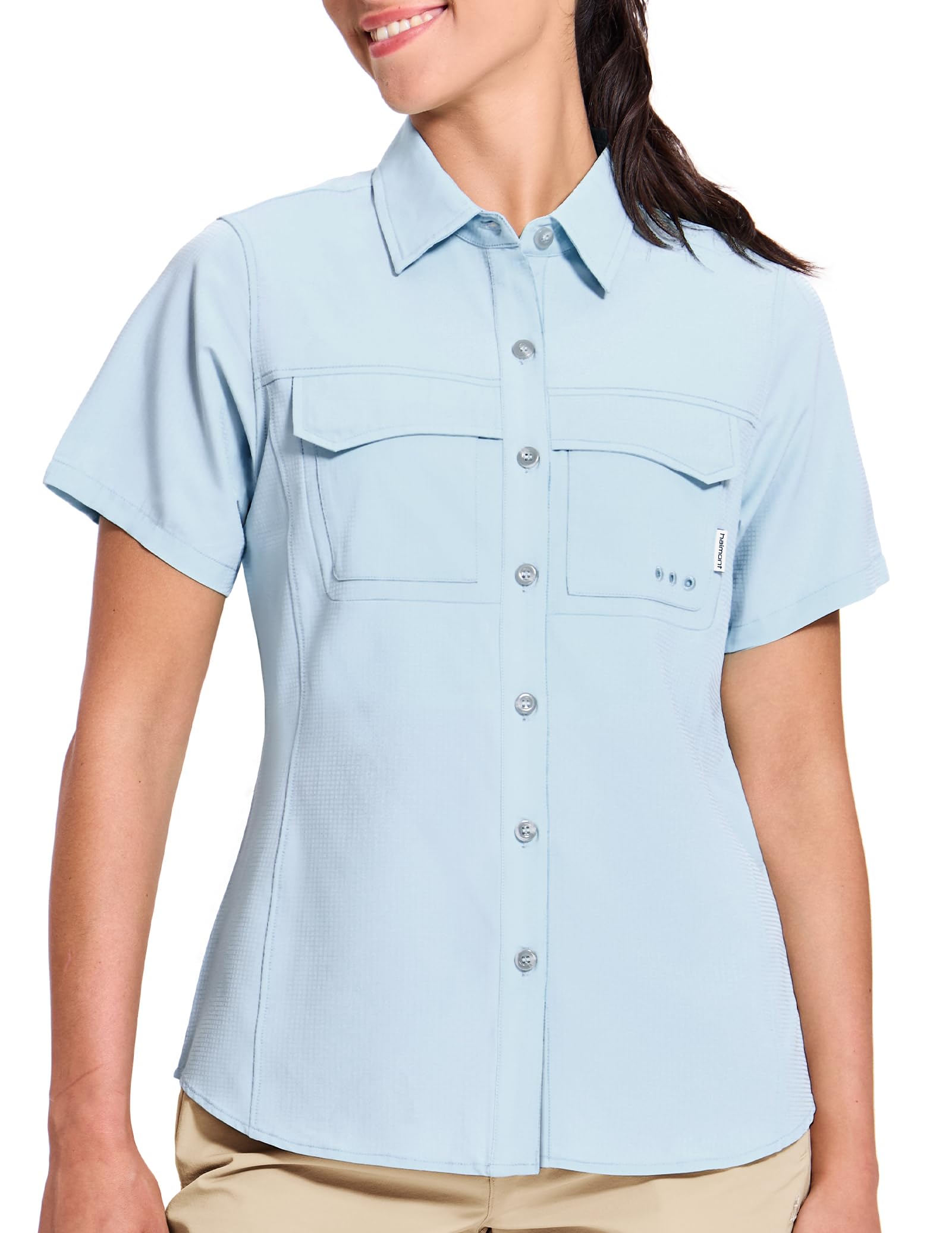 Haimont Women's UPF 50+ Sun Protection Button Down Fishing Hiking Travel Shirts Short Sleeve Quick Dry Shirt with Pockets