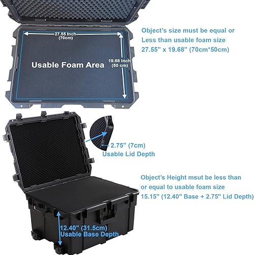 Miniatura 2 de Regetek Funda rígida impermeable con ruedas y espuma personalizable, funda protectora para cámaras, lentes, videocámara, dron, instrumento, equipo