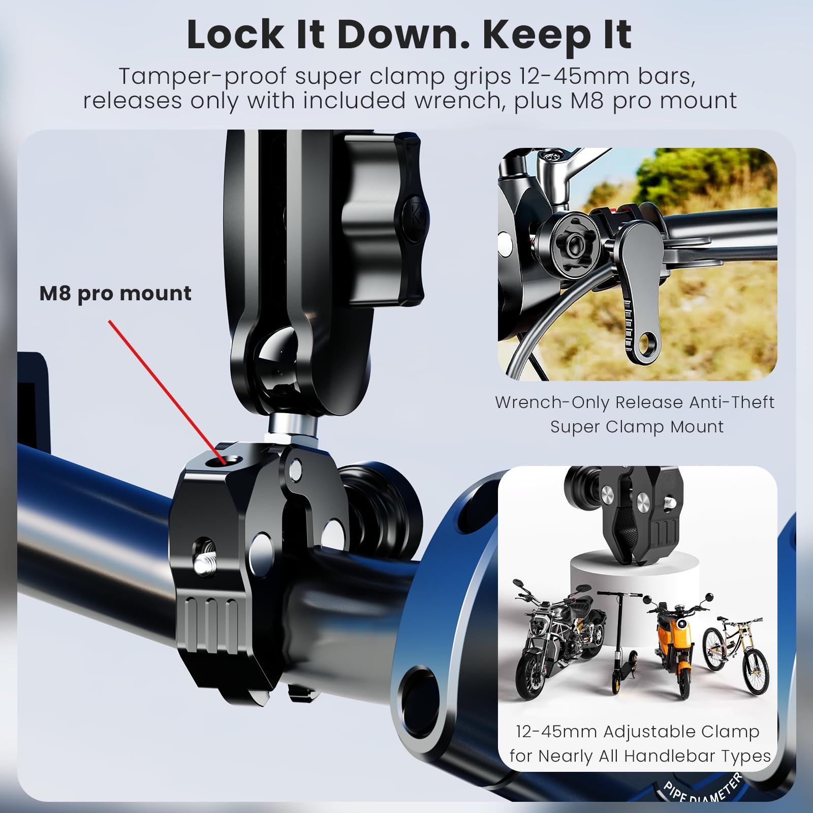 Thlevel Motorrad Halterung für DJI Osmo Action 6 Kamera Fahrrad Halterung