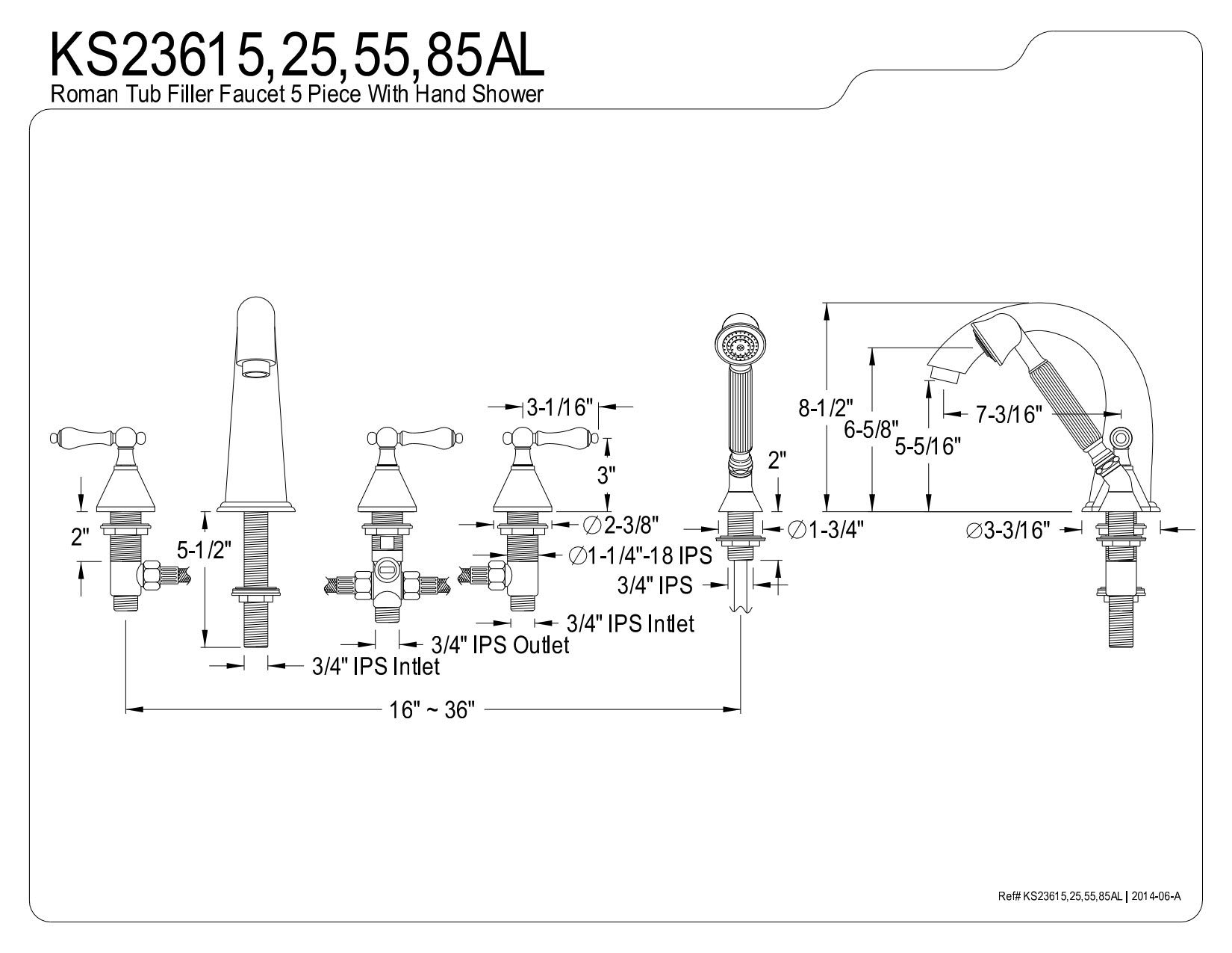Kingston Brass KS23685AL Roman Tub Filler with Hand Shower, Brushed Nickel, 5-Piece
