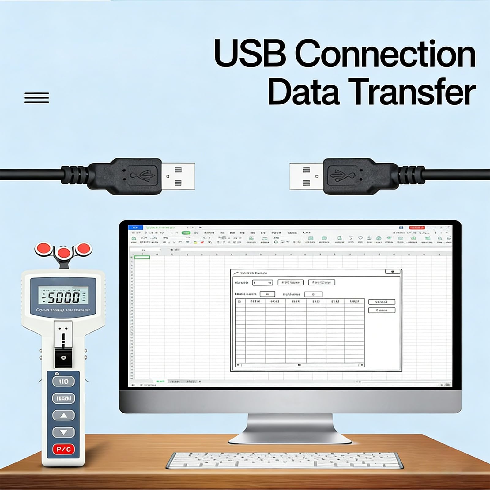Misuratore di tensione digitale per cavi, calibro portatile con regolazione dello spessore, tester di resistenza dei fili, trasmissione dati USB e archiviazione per filamenti e fili