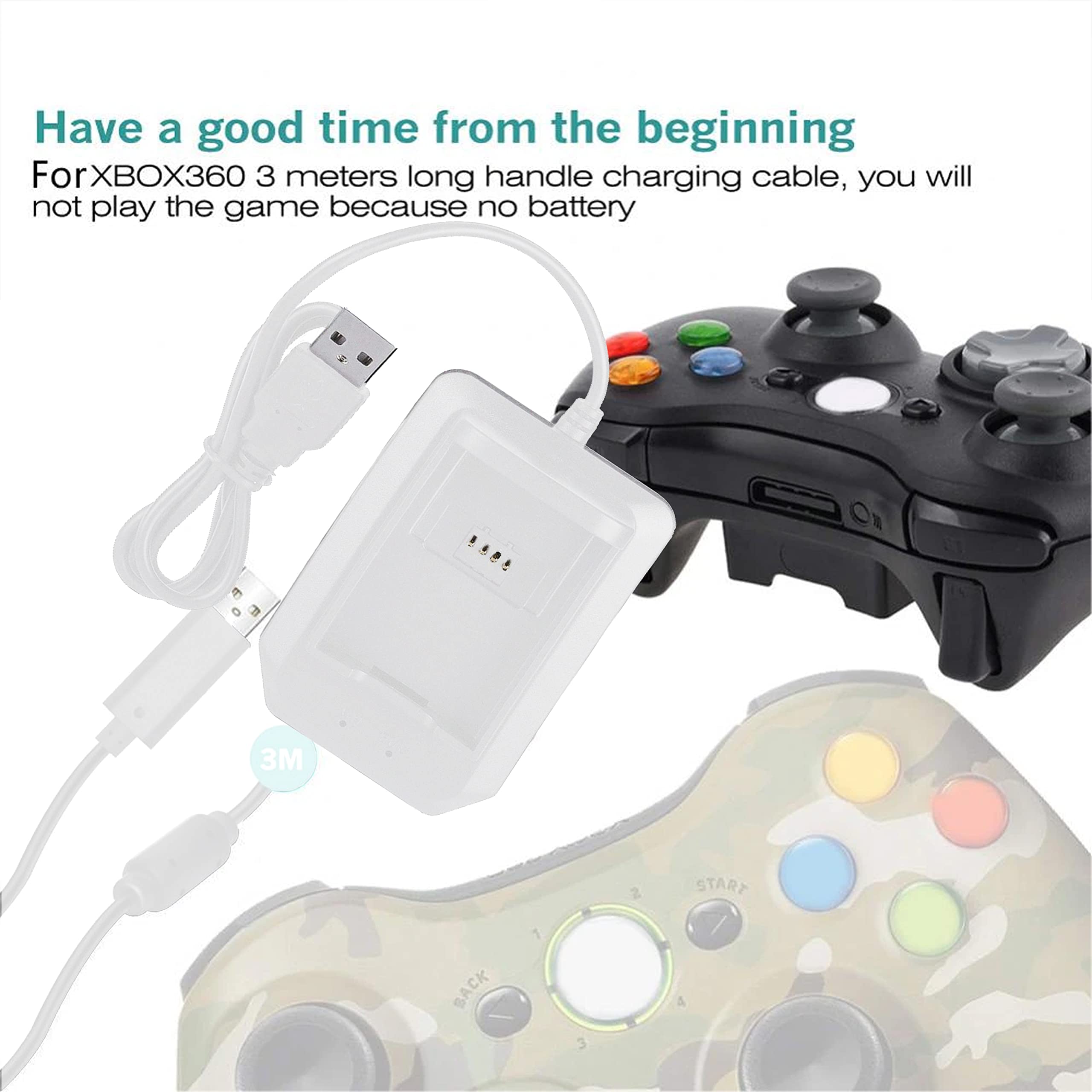 Xbox akumulator kontrolera do 360, akumulator wielokrotnego ładowania 4800 mAh, z kablem do ładowania, stacja ładująca (biała)