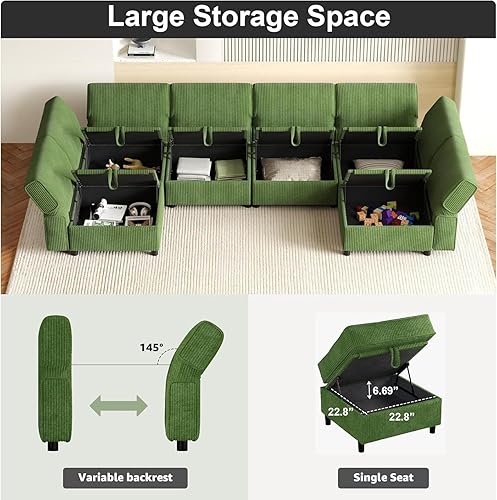 Miniatura 4 de Sofá modular de gran tamaño con almacenamiento, sofás modernos y cómodos, respaldo ajustable con otomano movible de 6 plazas en forma de L para sala