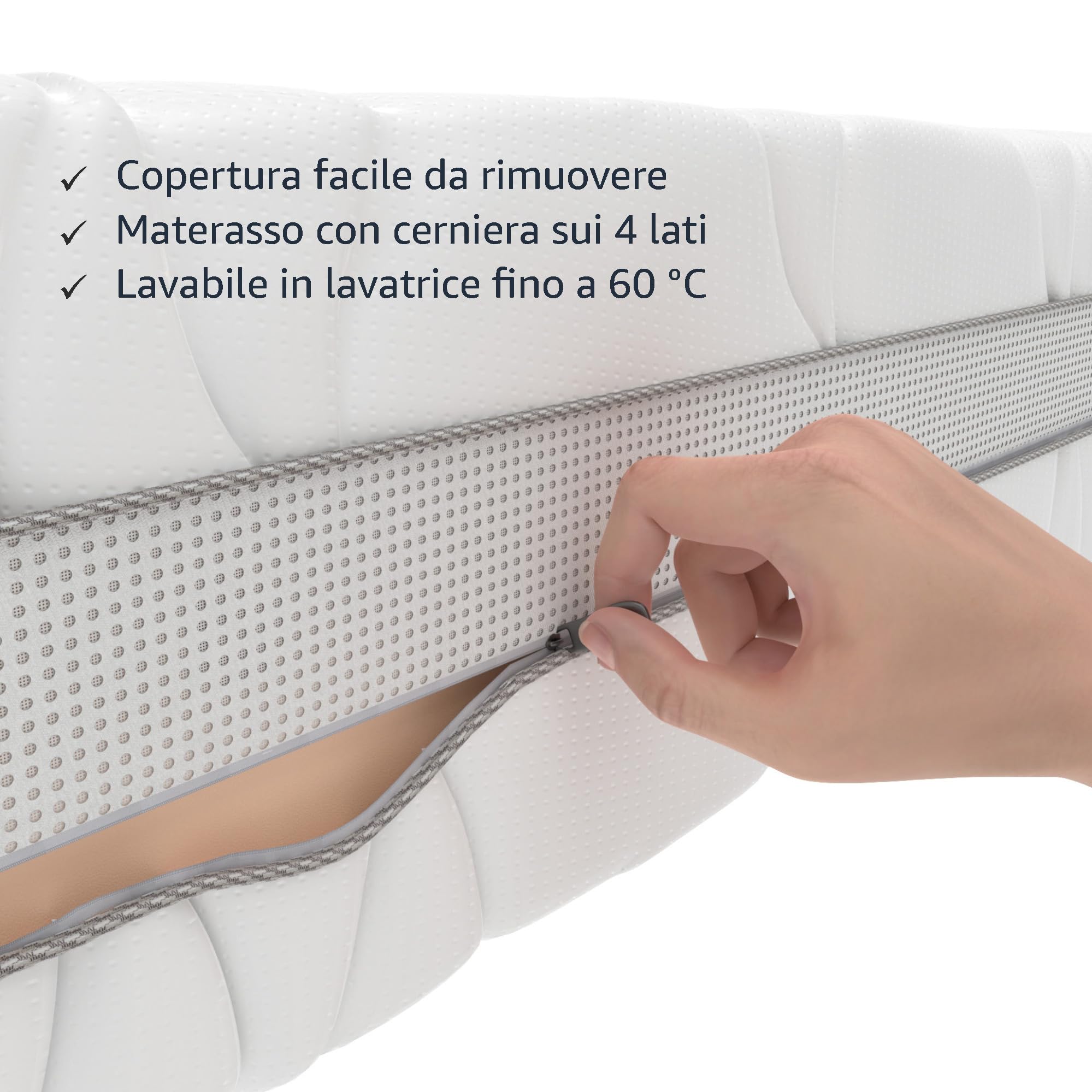 Amazon Basics Materasso Matrimoniale Memory foam a 7 zone, Medio-rigido (H3), 140 x 200 x 20 cm, Bianco