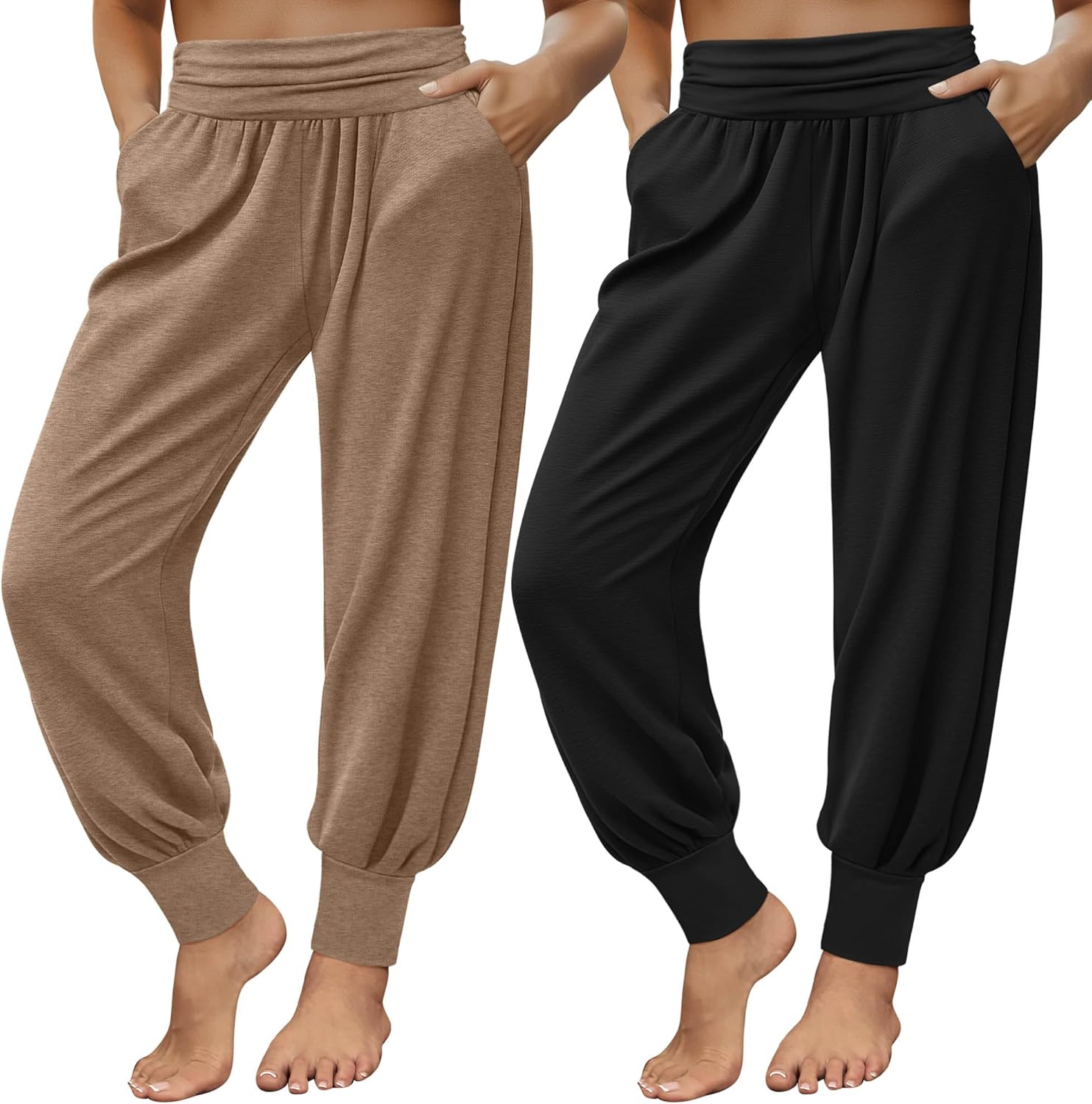 2 Pack Womens Plus Size Yoga Joggers, Loose Workout Sweatpants Comfy Lounge Pants with Pockets Casual Pajama Pants