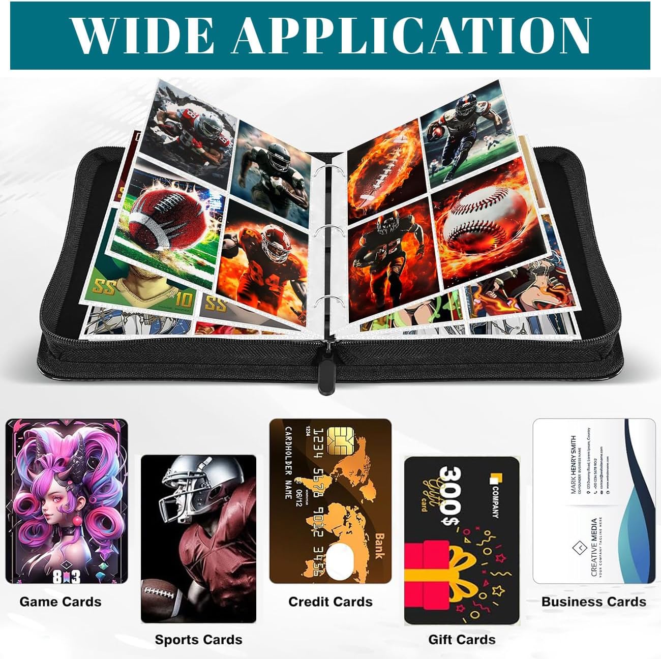 Football Card Binder, Kansas City Trading Card Holder Protectors, 4 Pocket Fits 400 Cards with 50 Removable Sleevesves Card Storage Album