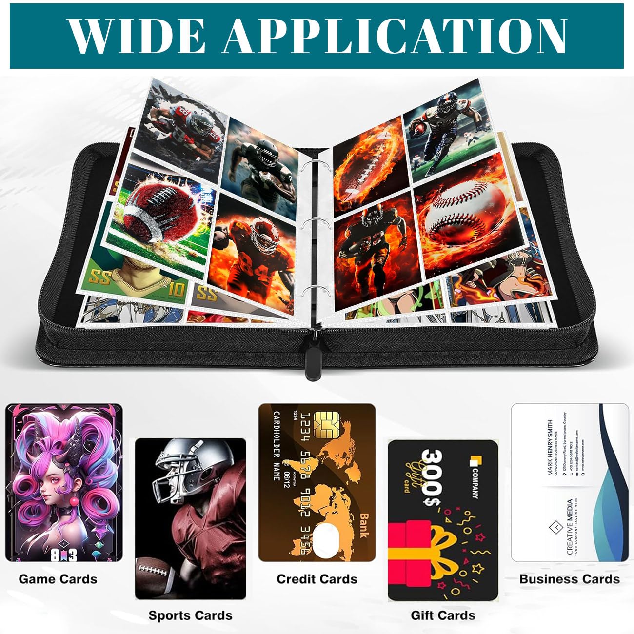 ChicagoTrading - Carpeta para tarjetas, 4 bolsillos para 400 tarjetas con 50 fundas extraíbles, para guardar tarjetas, archivador