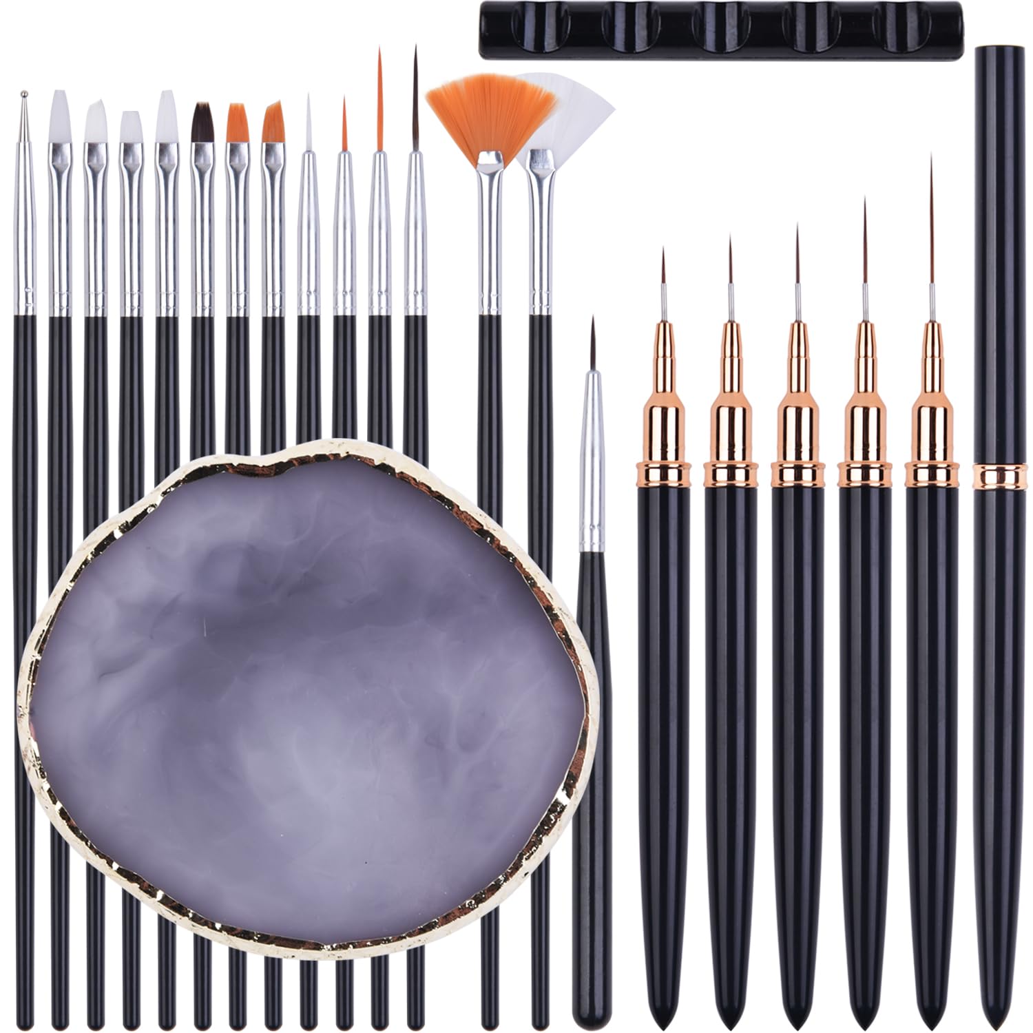 22Pcs Nail Art Tools Resin Nail Art Palette Nail Brushes & Pen Holder
