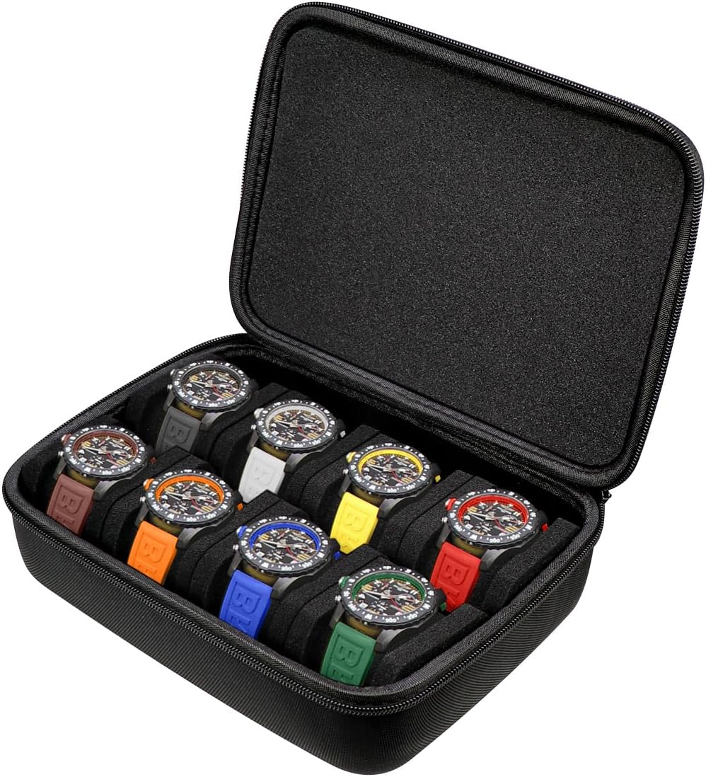 Kai Tian 8 slots Hard Men's Watch Travel Case, Portable Zipper EVA Storage Organizer Box with Soft Compressible Foam Pillow to Fit Large and Small Watches
