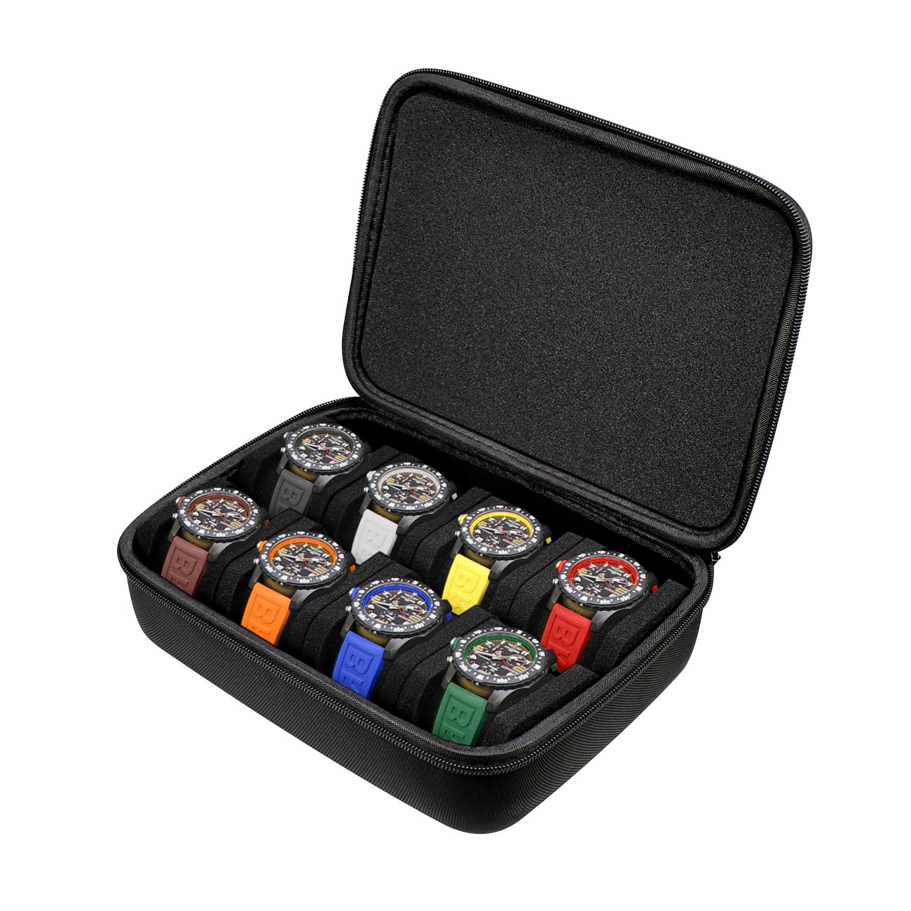 HVMBEUGOS Kai Tian Nylon Watch Box Hard Watch Storage for 8 Watches, Portable Zipper Watch Travel Case for Men and Women with Soft Compressible Foam Cushion
