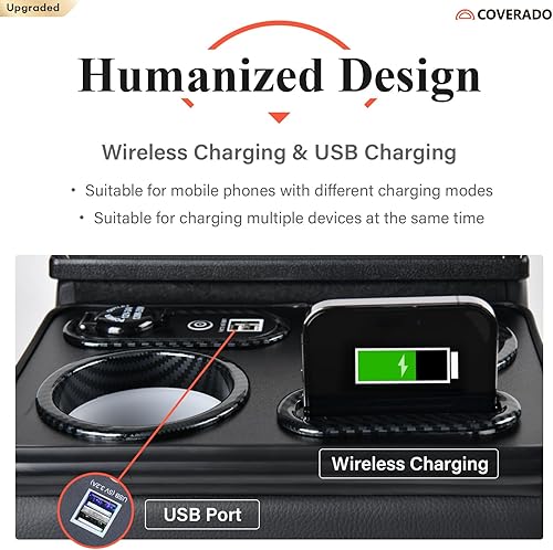 Miniatura 3 de Coverado - Consola central de automóvil, consola universal para asiento trasero, organizador de asiento con portavasos y soporte para teléfono,