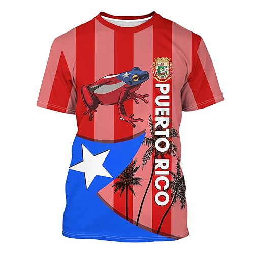 Men's Puerto Rico Flag T-Shirt 3D Frog Print Short Sleeve