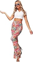 Vista 5 de Deerose Pantalones de Cintura Alta Elásticos Ajustados Acampanados Estilo Hippie para Mujer