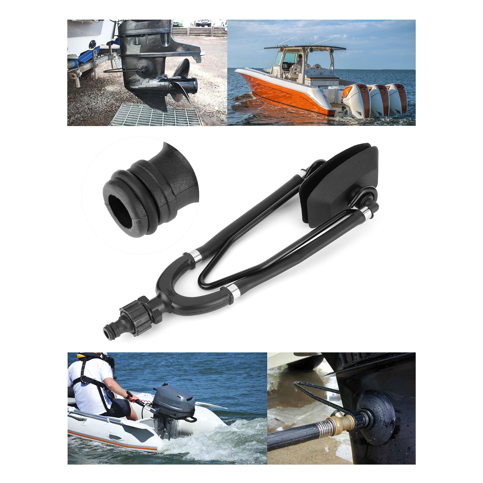 Rinçage de moteur hors-bord, alliage d'acier universel à double alimentation, grands cache-oreilles rectangulaires, connexion rapide, rinçage de moteur de bateau, rinçage d'eau