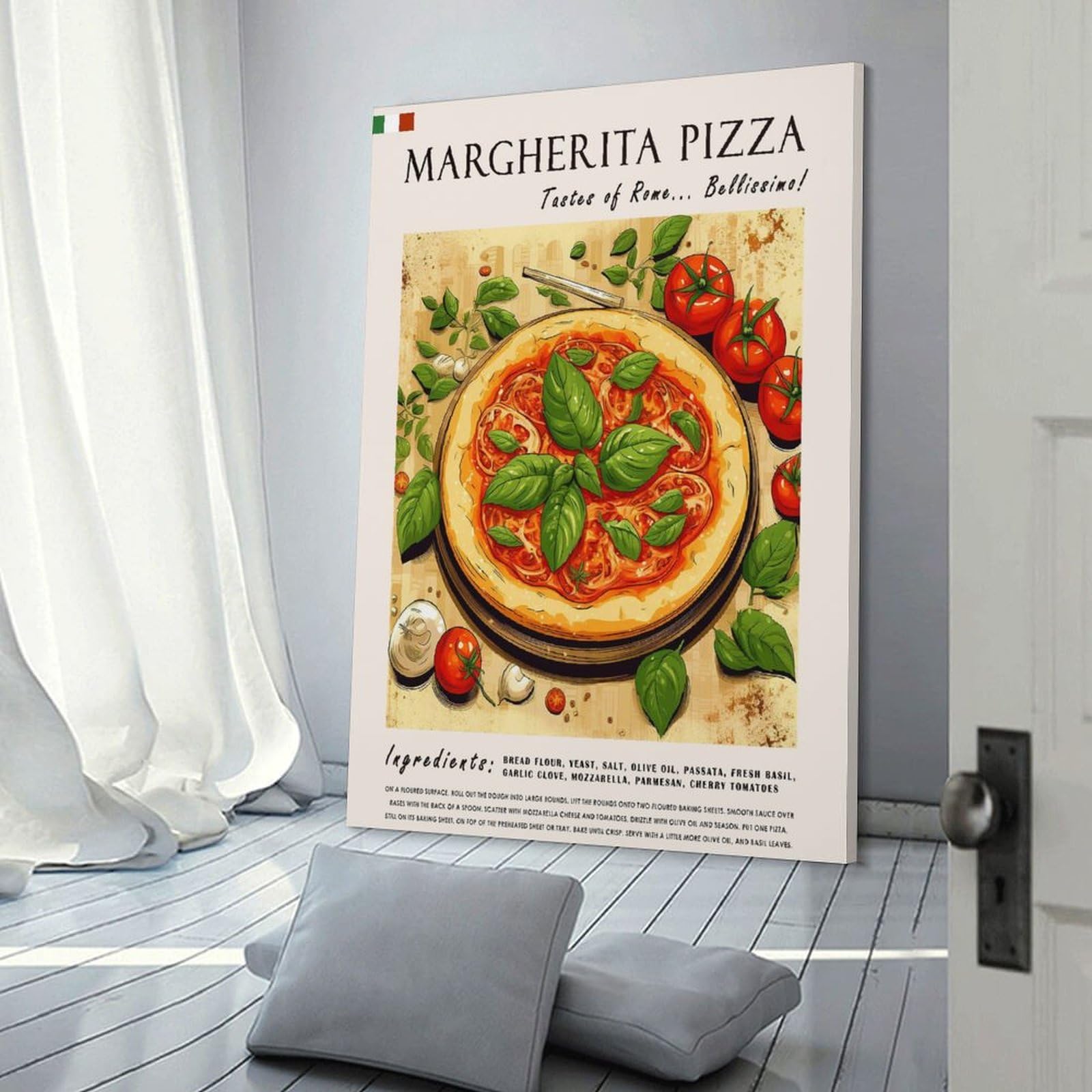 FUPMTKLT Italienisches Margherita-Pizza-Poster, Retro-Restaurant-Poster, italienische Küche, Esszimmer, Poster, 1 Leinwand-Poster, Schlafzimmerdekoration, Landschaft, Büro, Raumdekoration, Geschenk,