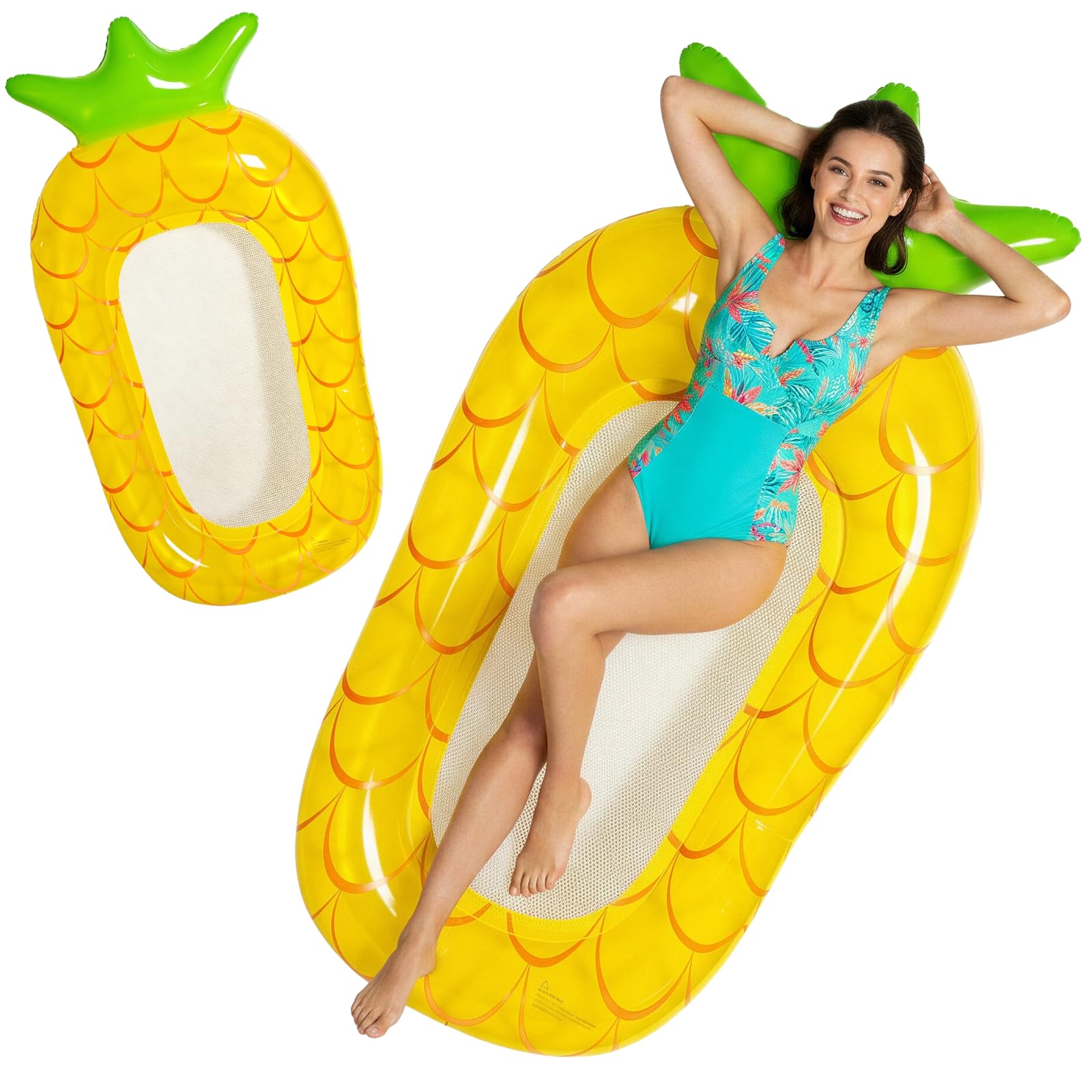 Inflatable Float Lounger, 166x92cm Pool Inflatables with Headrest for Adult, Swimming Pool Lounger Inflatable Tanning Bed with Mesh for Pool Water Parties Sea Beach, Yellow