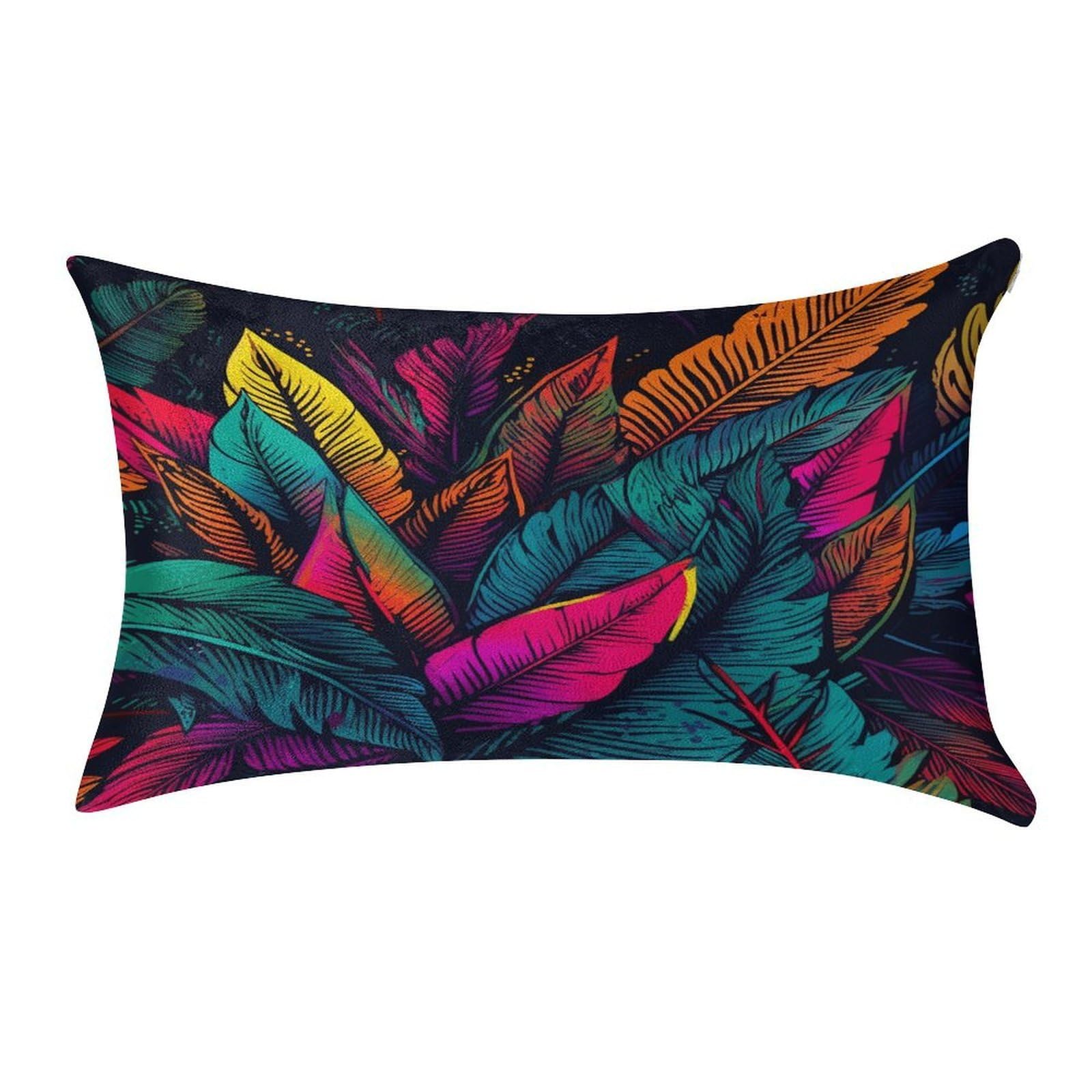 VstaDank Colorful Tropical Leaves Pattern Throw Pillow Cover 12"×20" Ultra Soft Pillowcase Cozy Lumbar Pillow Shell Gold Velvet Exquisite Decorative Cushion Sham Protector for Couch Sofa Bedroom