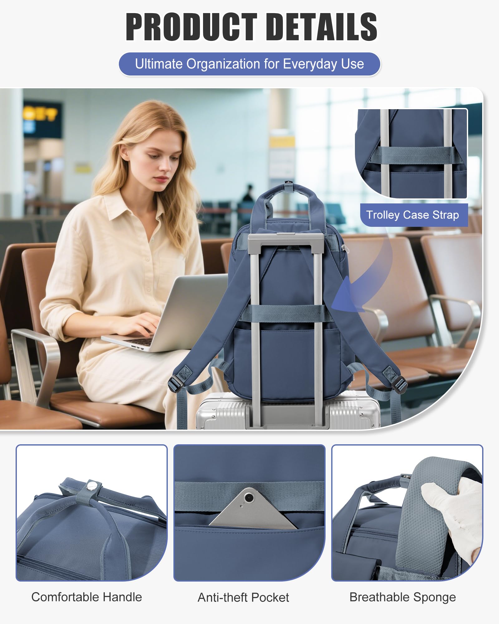 BJLFS Sac à dos sous vide avec pompe Ryanair Wizzair 40x30x20 Femme Sac Cabine Avion 40x30x20 sous vide Bagage Cabine 45x36x20 Easyjet Bagage à Main Sac pour Ordinateur Portable 14 Pouces
