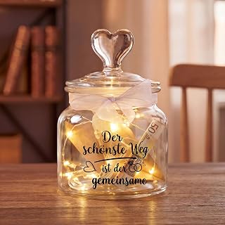 Geldgeschenk Hochzeit für Brautpaar, LED Flaschenlicht, Bonbonglas
