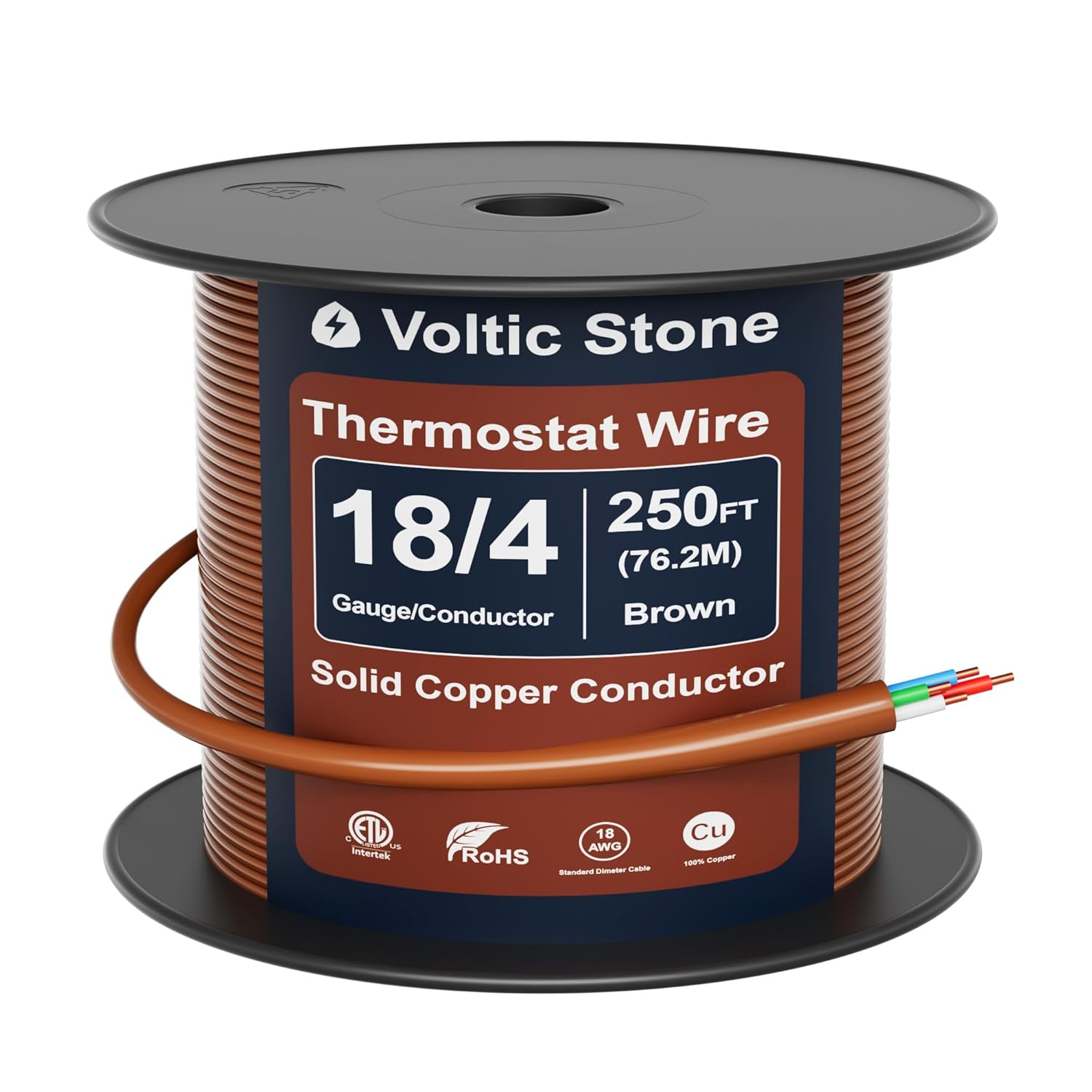 18/4 Thermostat Doorbell HVAC Wire, True Gauge 18 AWG 4 Conductor Solid Copper Control Cable, ETL Listed CL3R/CMR Riser Rated Flame-Retardant, RoHS, for 0-30V Low Voltage Systems - 50FT