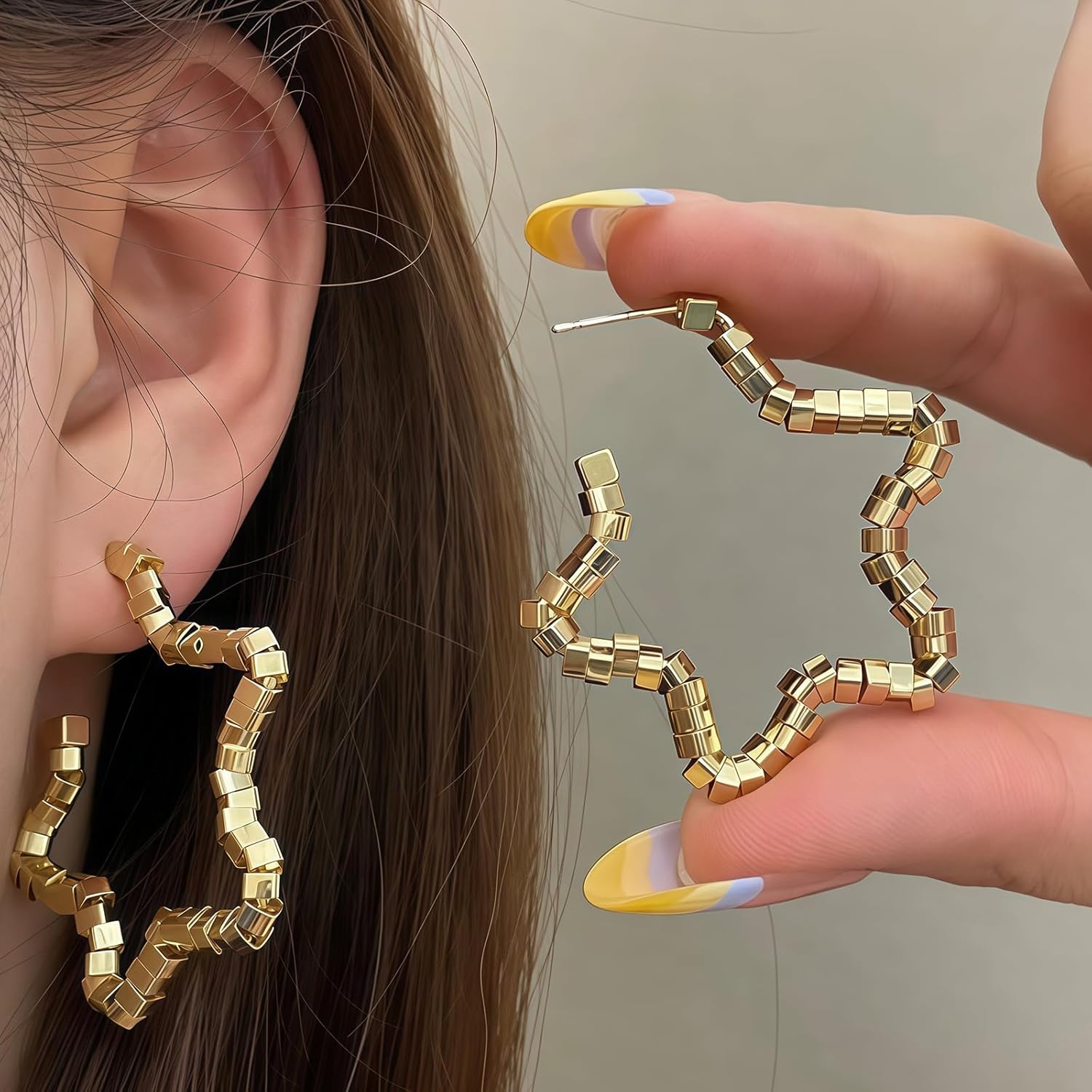 Star Hoop Earrings for Women Gold/Silver Star Beaded Earrings Trendy Lightweight Hypoallergenic Jewelry - Image 3