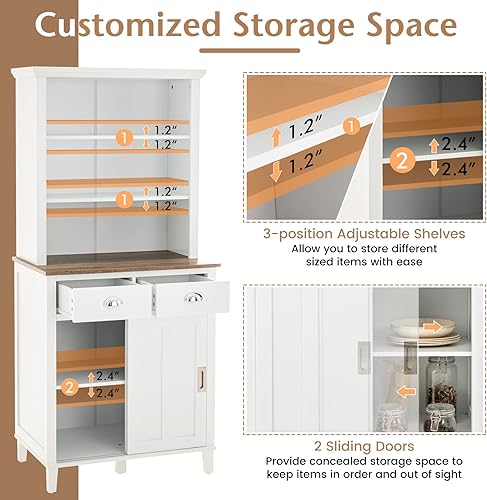 Miniatura 6 de Giantex Gabinete de almacenamiento para bufé despensa de cocina con 2 cajones aparador con puerta corrediza estantes de 2 niveles encimera de