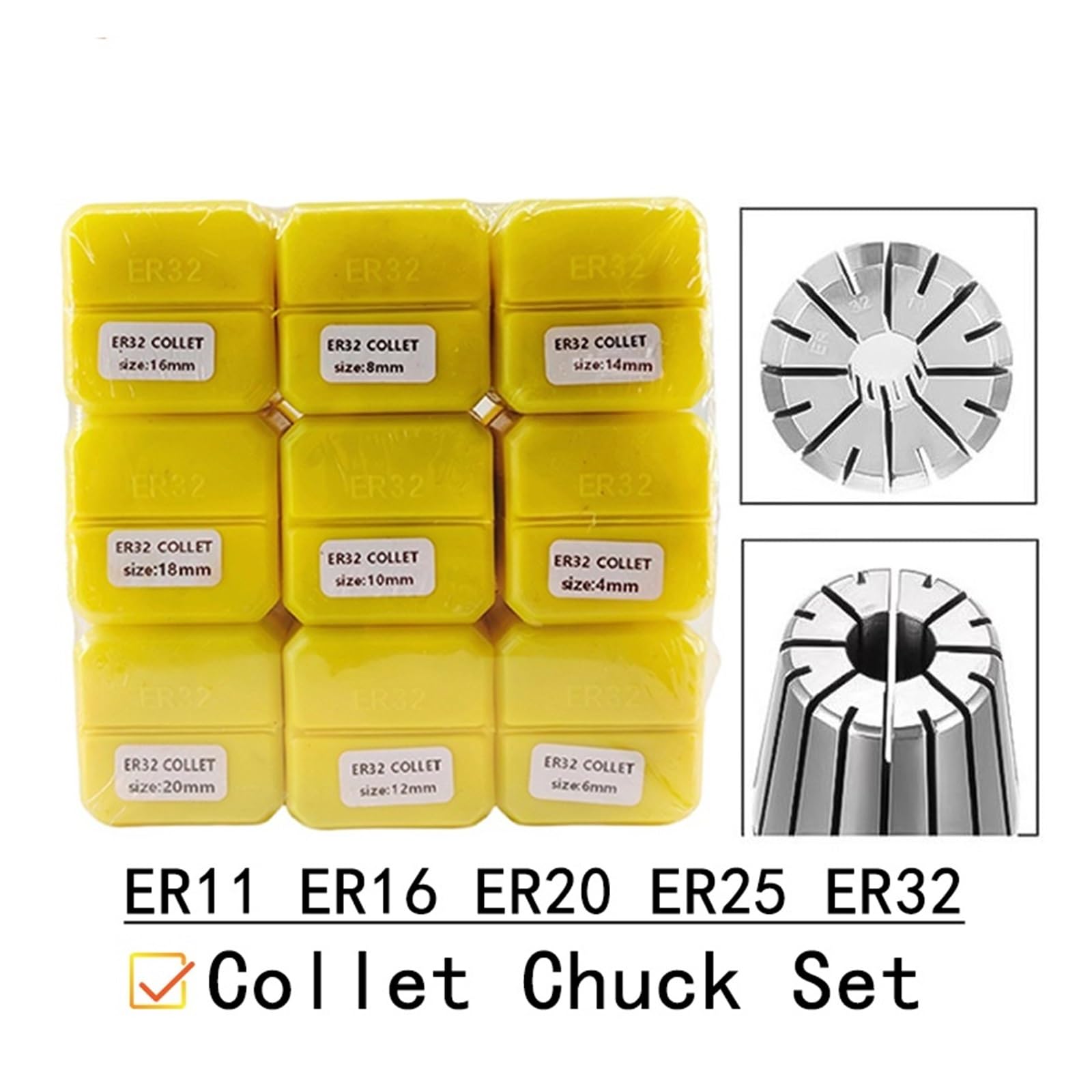 Tuleja sprężynowa ER Collect zestaw ER11 ER16 ER20 ER25 ER32 tuleja sprężynowa 0,015 mm uchwyt do centrum obróbkowego CNC, maszyna do grawerowania, narzędzia tokarskie (0,008 mm, ER11, 8 szt.)