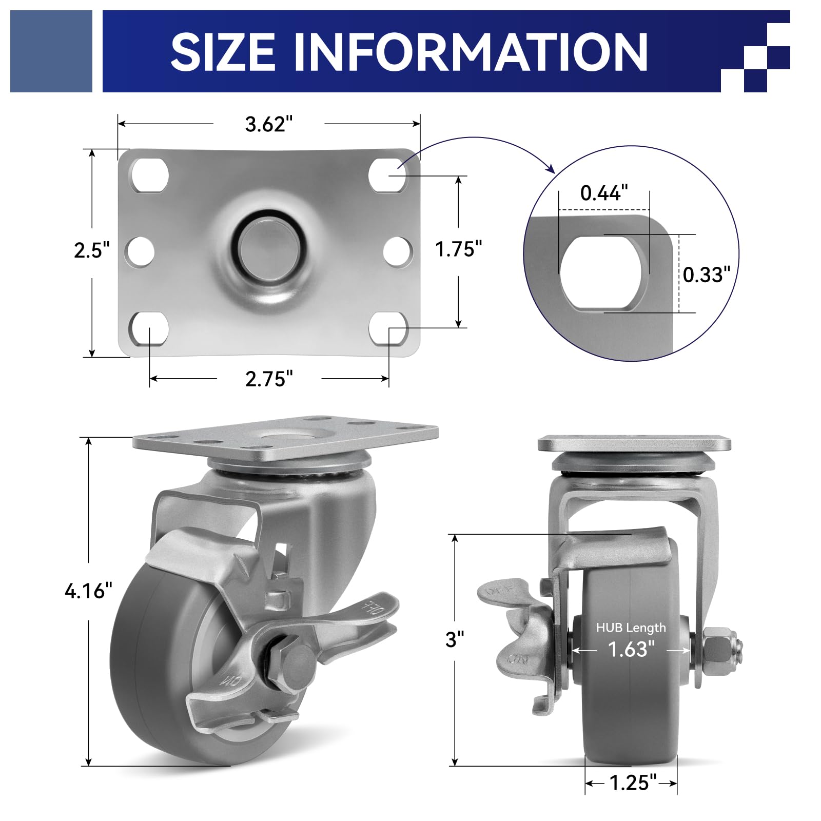 7,6 cm (3 Zoll) robuste industrielle Lenkrollen, abriebfeste Gummirollen für Wagen, Möbel, Werkbank, 453,6 kg Tragkraft (2 Bremsen und 2 starre)