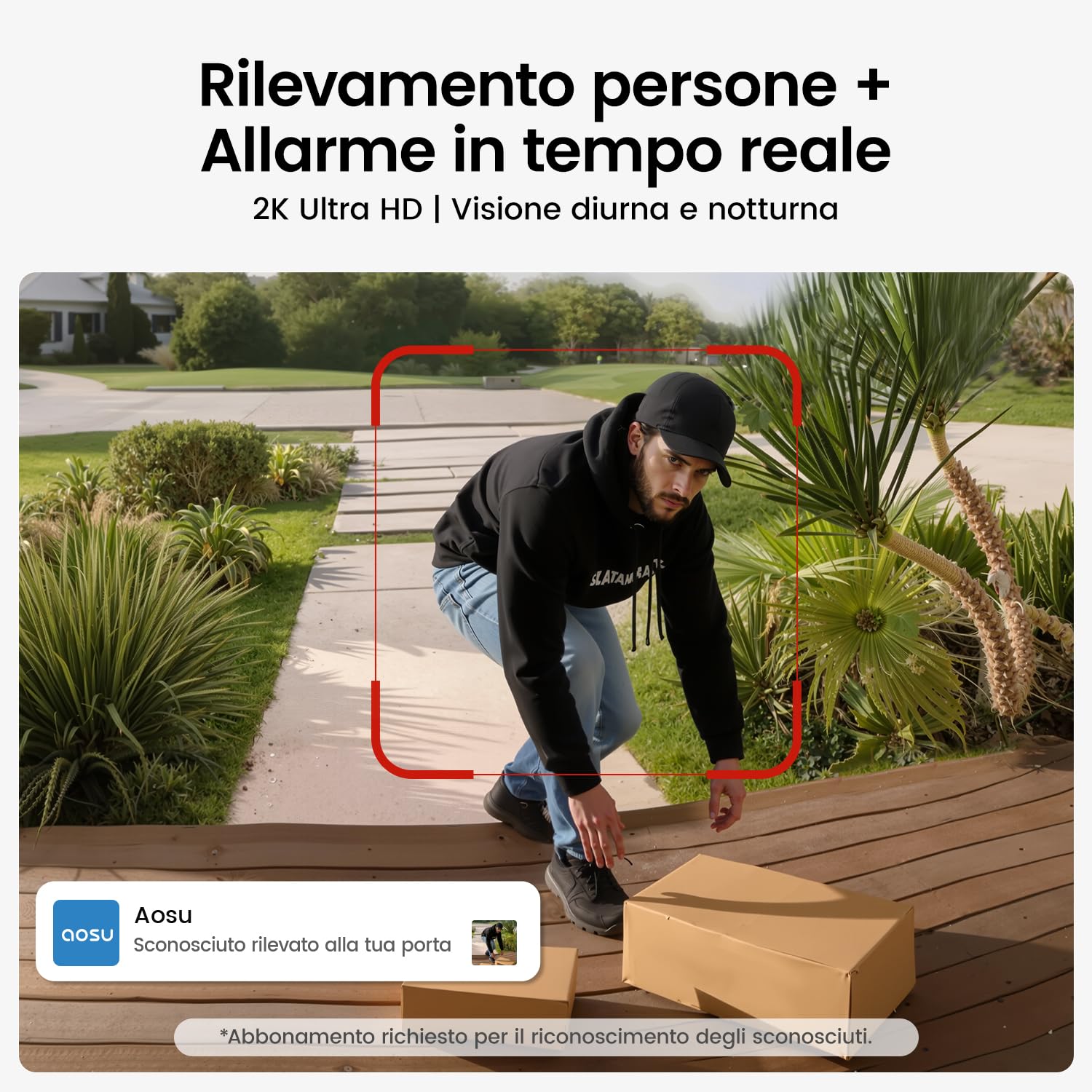 aosu 2K Videocitofono con Riconoscimento IA, Audio Bidirezionale | Batteria 180 Giorni, compatibile con Alexa, Wi-Fi 2,4 GHz, IP65 resistente alle intemperie, per casa e giardino
