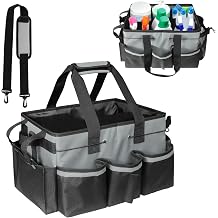 Cleaning Caddy Bag with Handle - XXL 900D Waterproof Cleaning Tote for Housekeepers, Adjustable Shoulder Strap, Extra Large Multi-Pocket Storage Organizer for Cleaning Supplies Grey