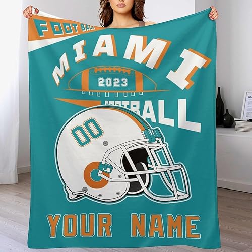 Manta de Miami con número de nombre, personalizable, regalos para fanáticos del fútbol para hombres, mujeres y niños