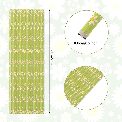 Miniatura 2 de Waline - 100 popotes de papel desechables de margaritas bohemias verdes para verano, cumpleaños, baby shower, suministros de fiesta, jugos, batidos