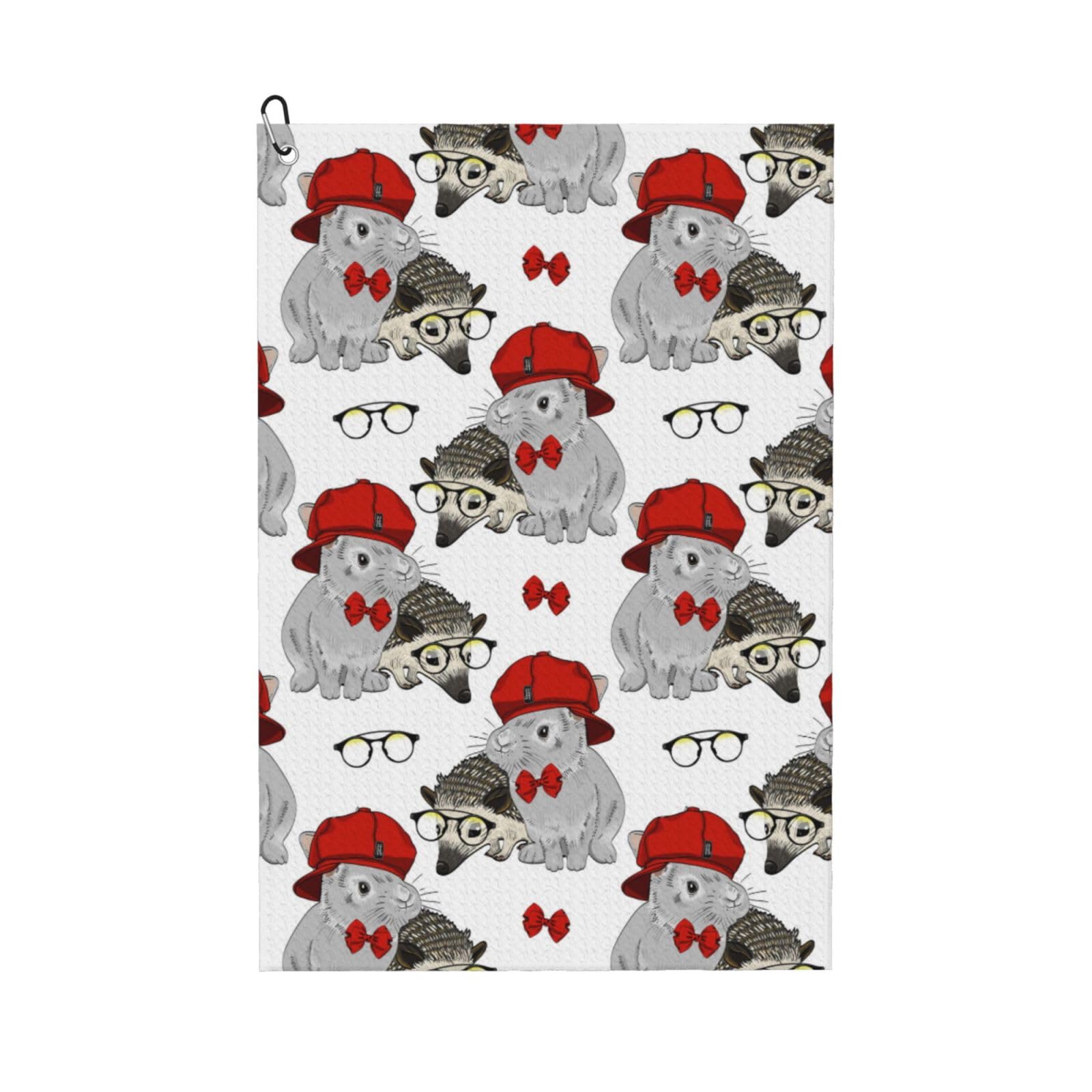 AOOEDM Rabbit and Hedgehog Print Golf Towel with Carabiner Clip Absorbent Microfiber Golf Towel for Cleaning Golf Ball Club Putter Iron for Golf Bag Trolly Belt Loop 16" X 24"
