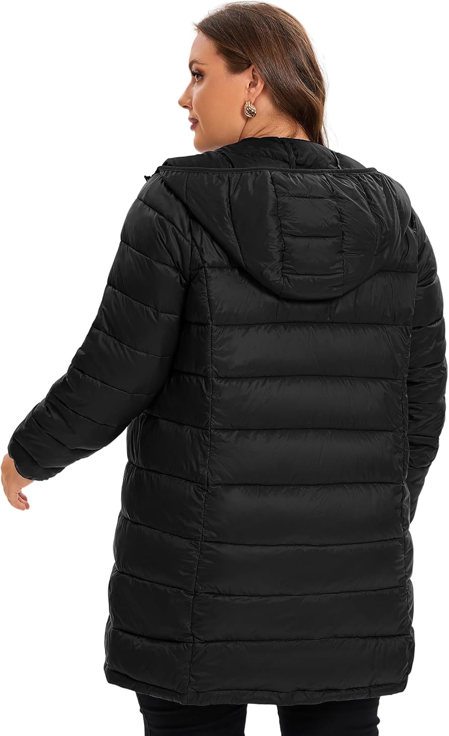 ANOTHER CHOICE Plus Size Packable Puffer Jacket for Women, Lightweight Quilted Puffer Coat with Hood