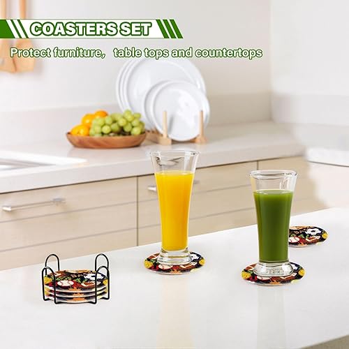 Miniatura 7 de Sport Pattern Balls Coasters Absorbant Coasters for Drinks and Holder Set of 6 Aesthetic Coasters for Desk