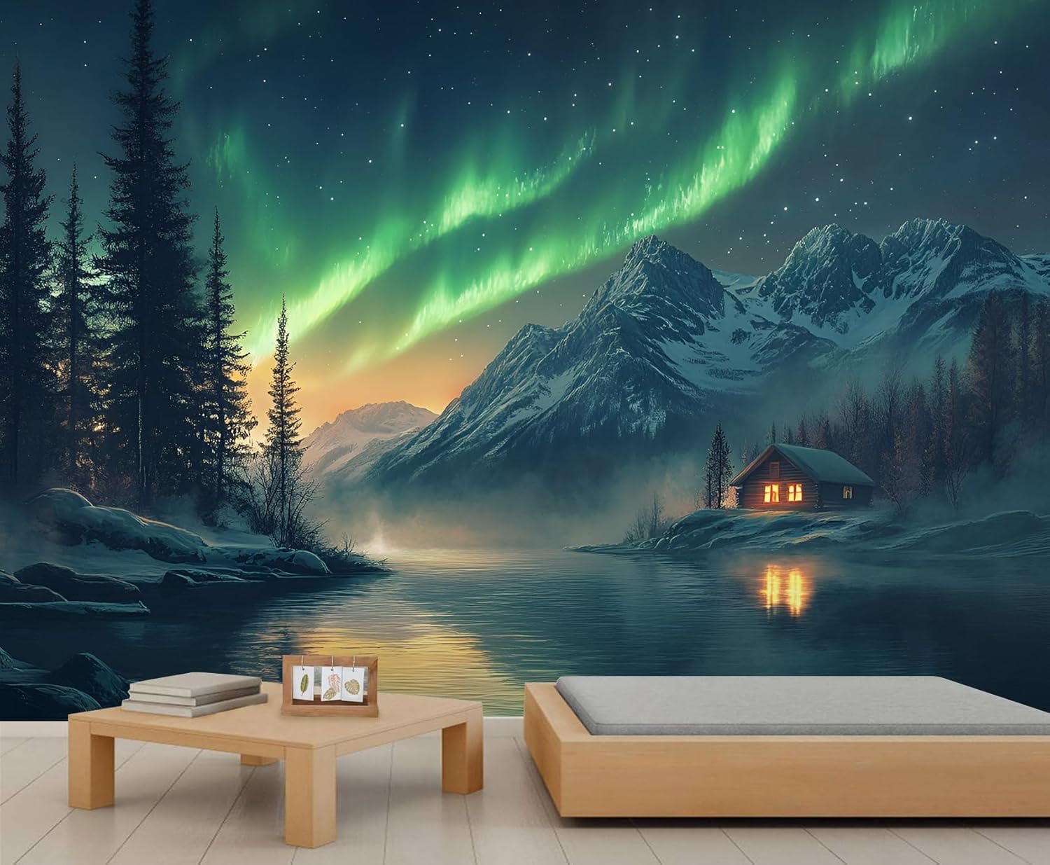 Aurora Wall Sticker, Northern Light Wall Murals for Bedroom, Nordic Wallpaper for Living Room (Not Peel n' Stick)