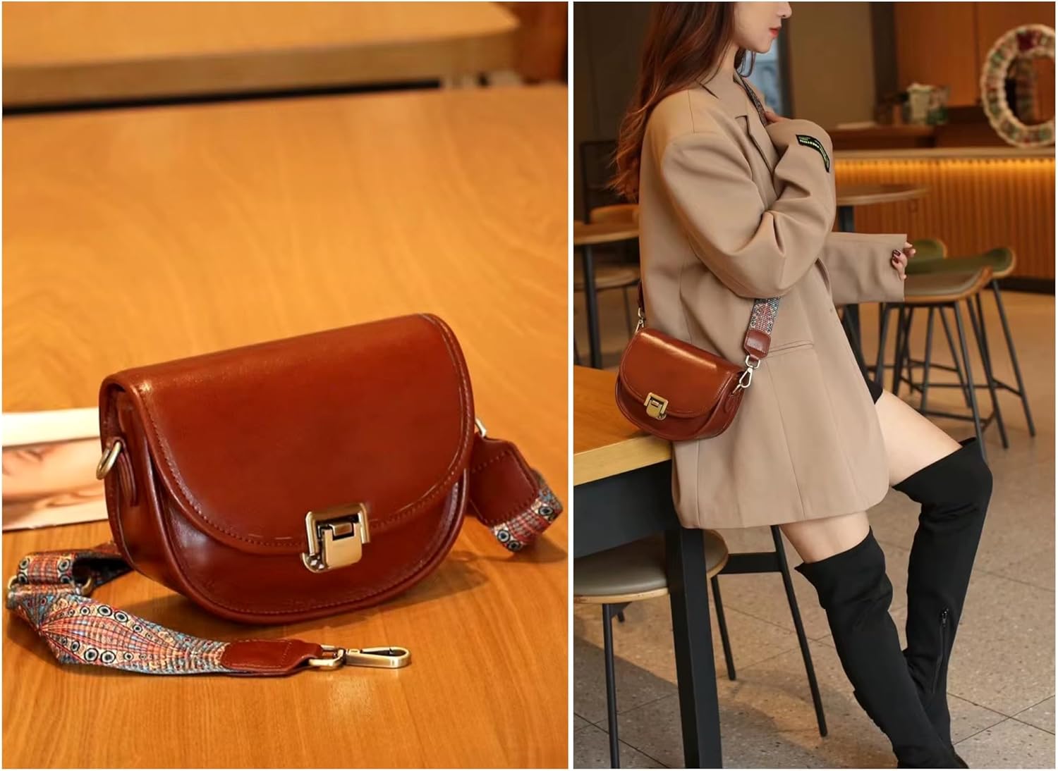 Women Genuine Cow Leather Mini Small Crossbody Shoulder Bag with 2 Detachable Adjustable Straps