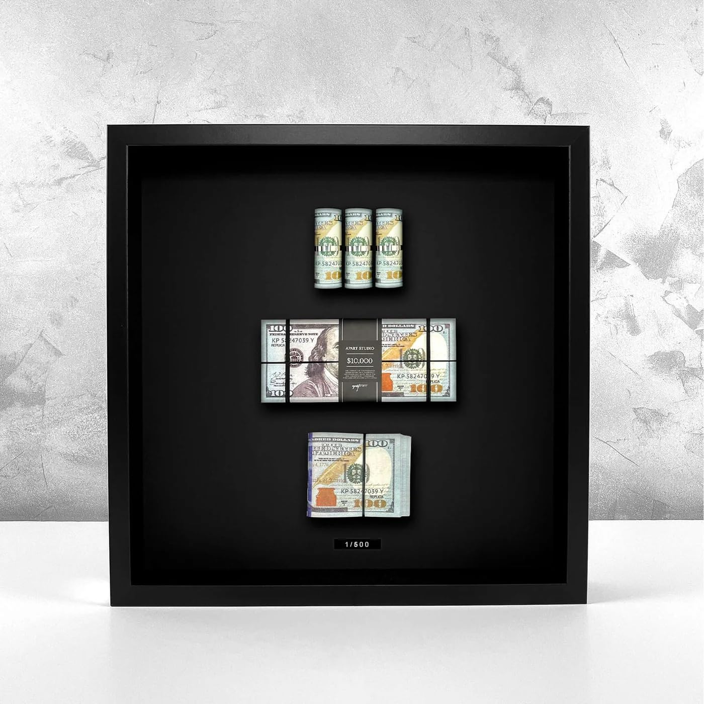 THE GRANDEUR Triple Threat Stacked USD Currency Frame (12x12 inch) – Luxury Money Wall Art Decor, Gift for Men, Dollar Bill Display Wall Art for Office, Living Room & Entrepreneur Gifts