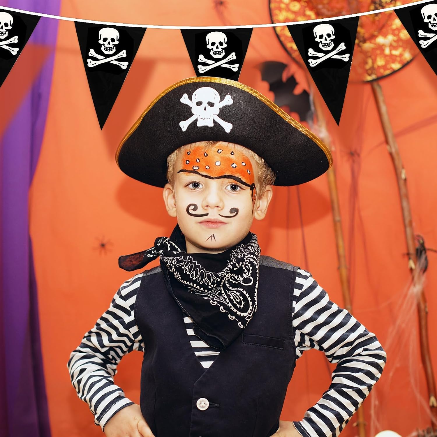 MARFOREVER 164 Ft 80 Pcs Halloween Pirate Banner Bunting Party Decorations