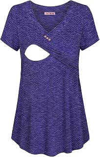 JOYMOM Breastfeeding Clothes,Maternity Cool V Neck Short Sleeve Solid Color Shirttail Nursing Tops Womens Breathable Loose... Price In India