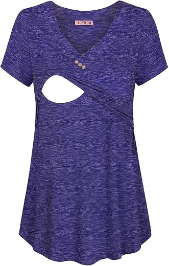 JOYMOM Breastfeeding Clothes,Maternity Cool V Neck Short Sleeve Solid Color Shirttail Nursing Tops Womens Breathable Loose...