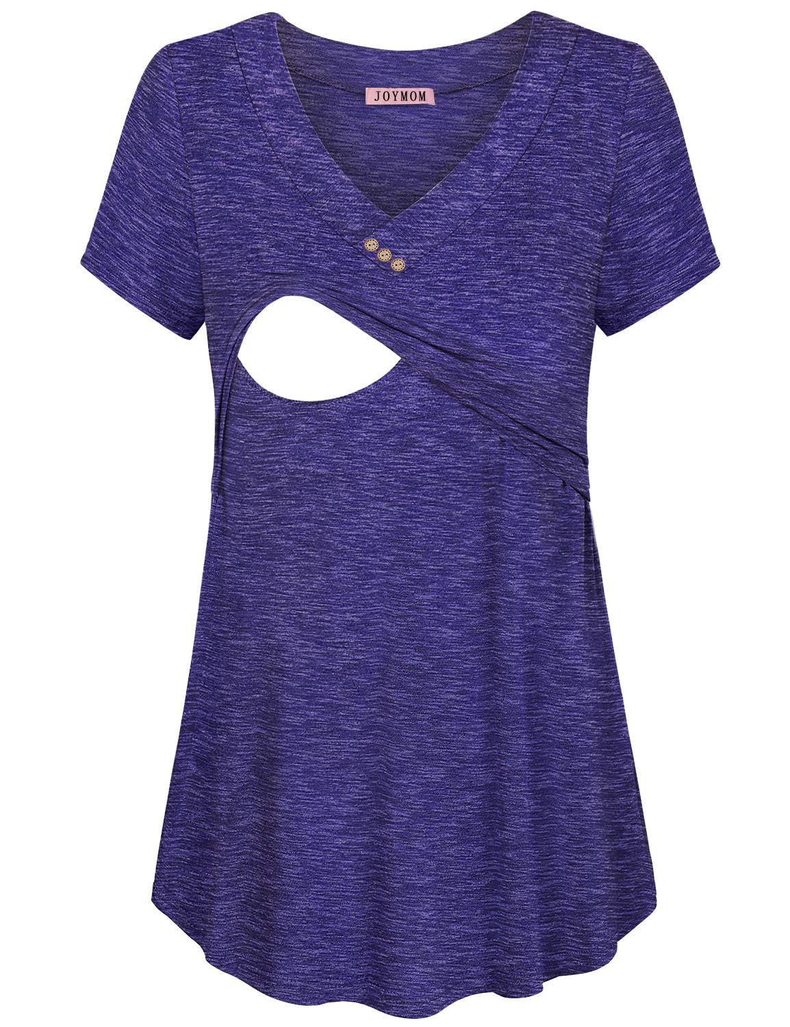 JOYMOM Breastfeeding Clothes,Maternity Cool V Neck Short Sleeve Solid Color Shirttail Nursing Tops Womens Breathable Loose...