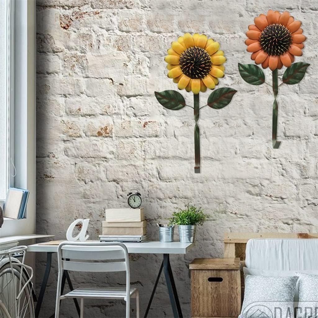 Wrought Iron Sunflower Door Hanging Craft Retro Wall Art Hook Garden Home Decor (Color : Orange, Size : 31x16cm) (Orange 31x16cm)
