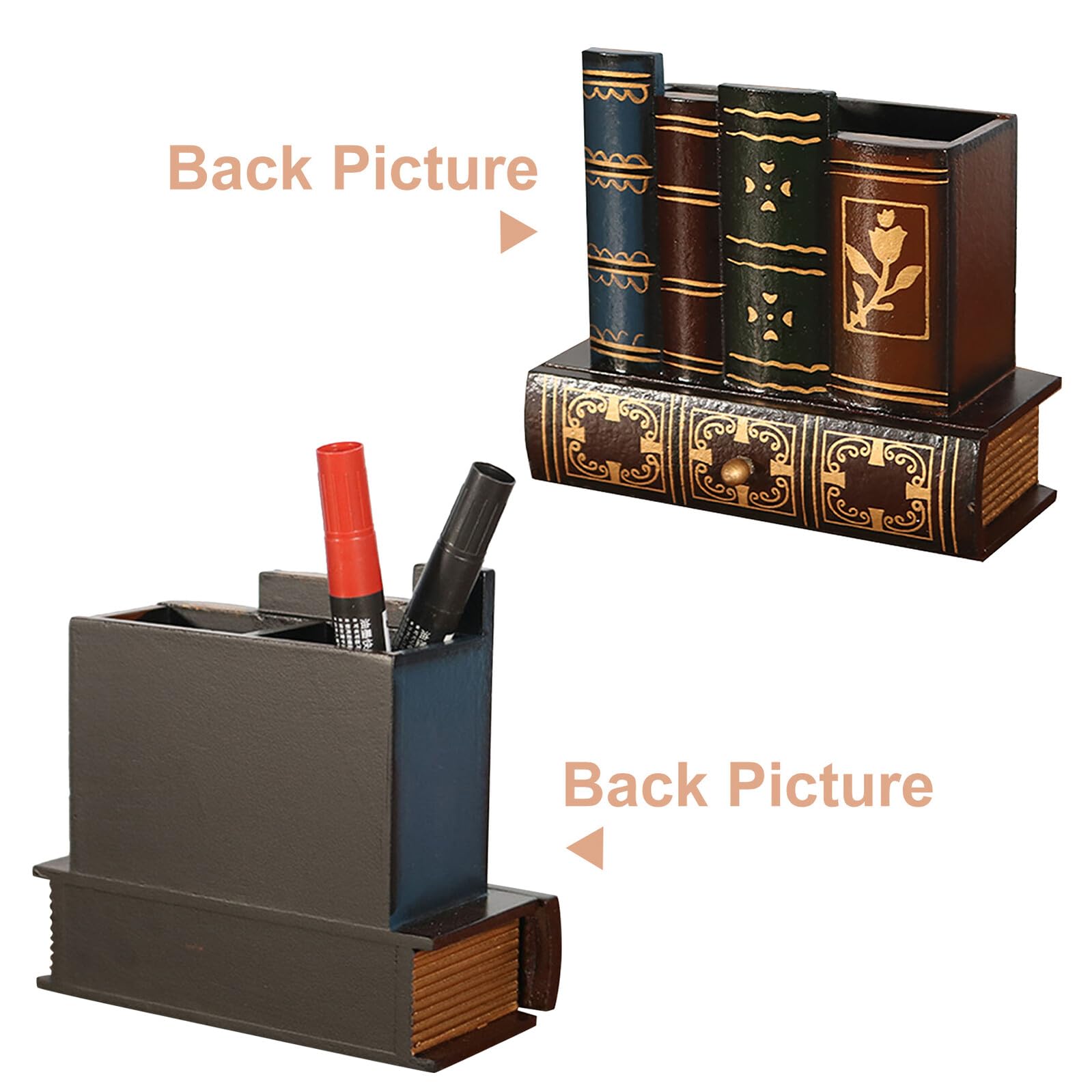 Portalápices de Madera Vintage con Cajón Multifuncional para Escritorio y Oficina