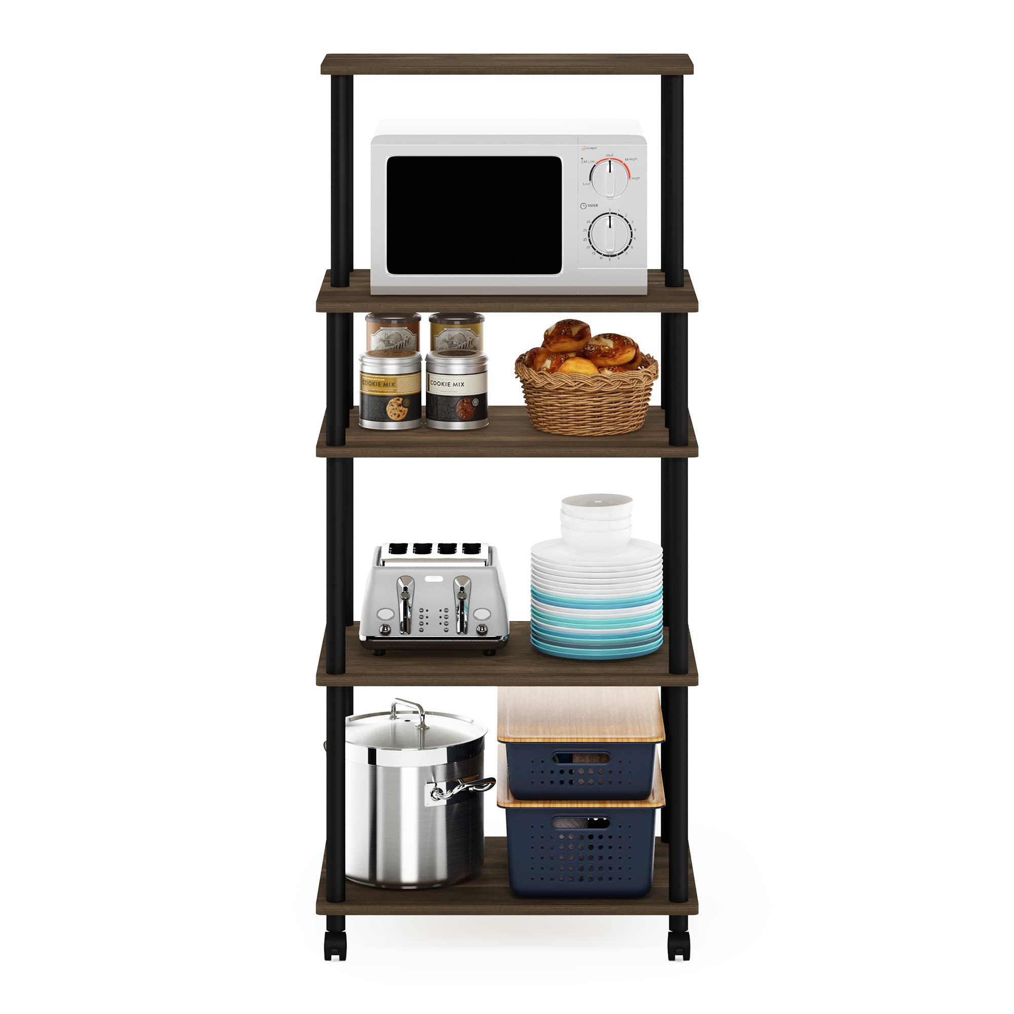 Furinno Turn-N-Tube Carrello portaoggetti da cucina a 5 livelli senza attrezzi, Noce Columbia/Nero